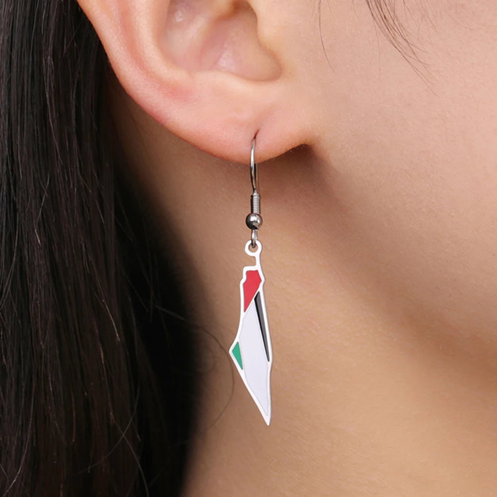 Stainless Steel Palestine Map Drop Earrings