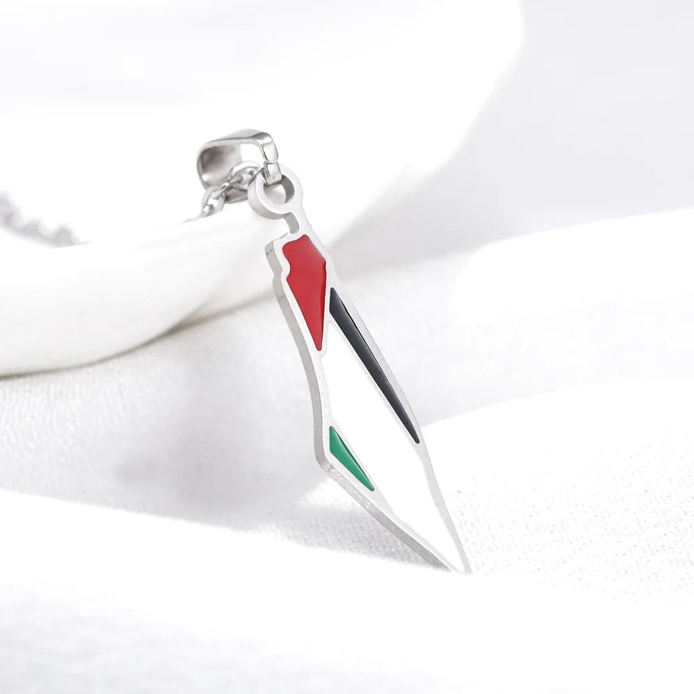 Stainless Steel Palestine Map Pendant Necklace Drip Oil Map