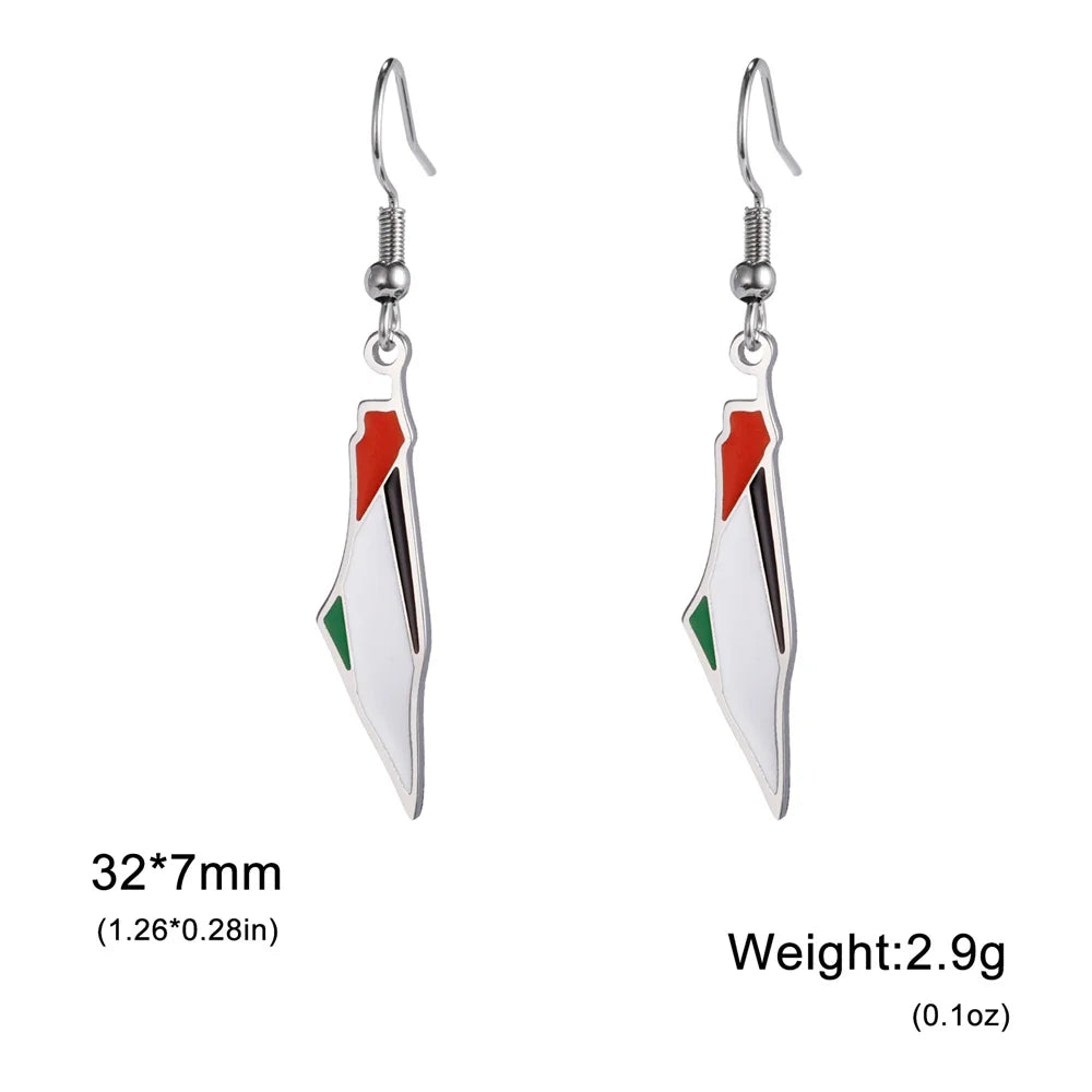 Stainless Steel Palestine Map Drop Earrings