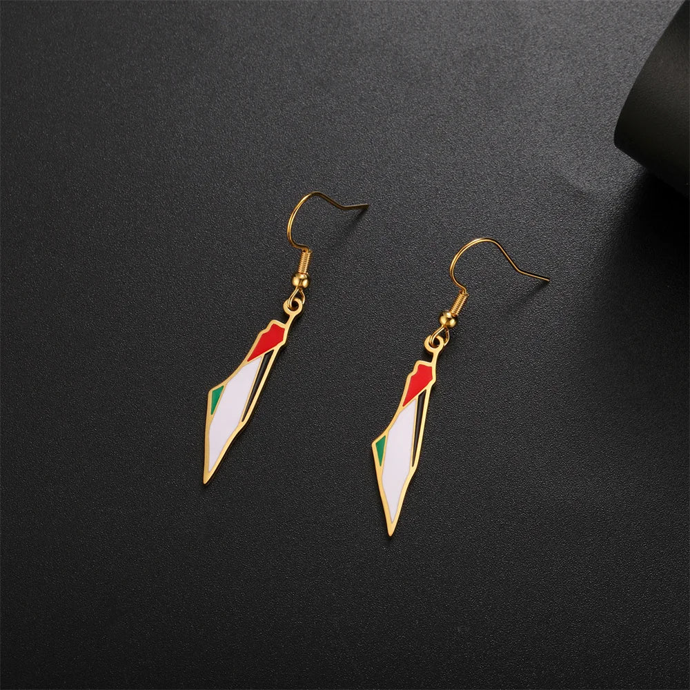 Stainless Steel Palestine Map Drop Earrings