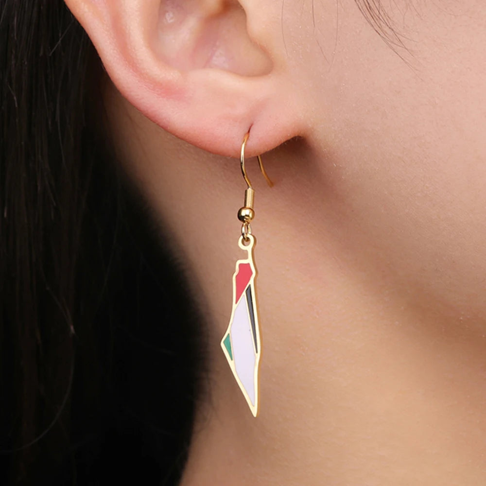 Stainless Steel Palestine Map Drop Earrings