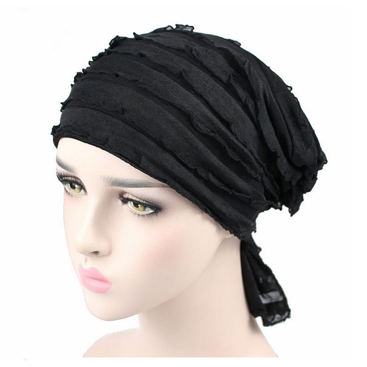 Black Soft wrinkle chiffon turban-hat