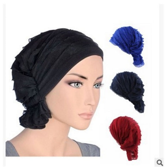 Black Soft wrinkle chiffon turban-hat