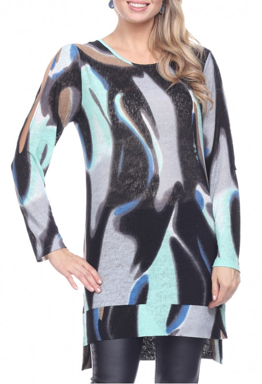 Plus Size Cold shoulder Color Blend Print Tunic