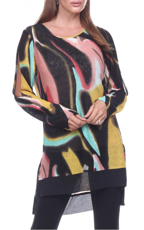 Plus Size Cold shoulder Color Blend Print Tunic