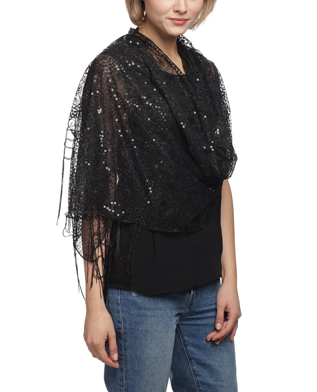 Mesh Sequin flower garden shawl