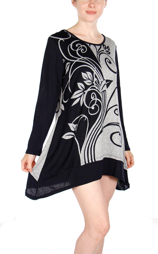 Plus Size Black and Grey Floral Tunic