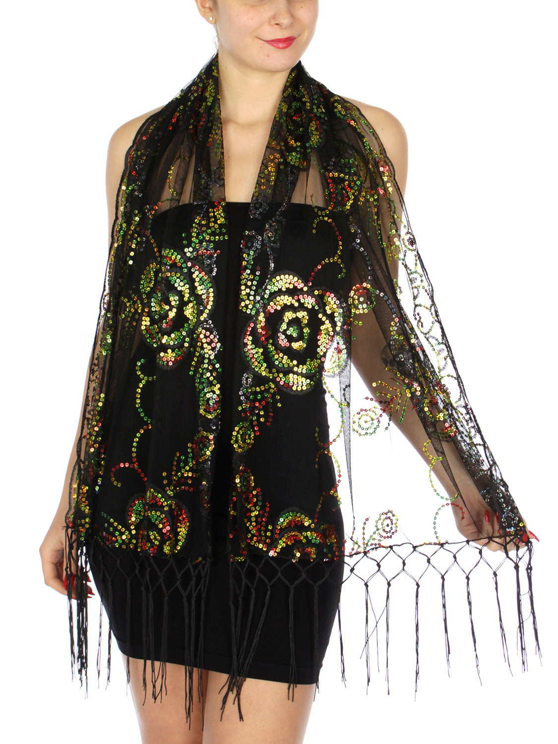 Multicolored sequined floral stole