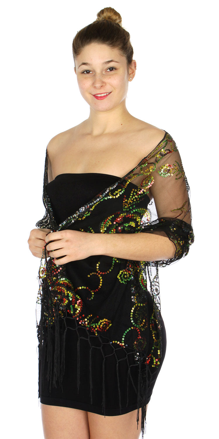 Multicolored sequined floral stole