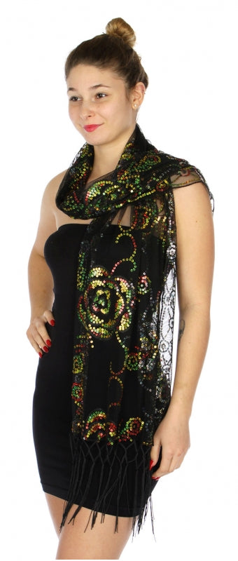 Multicolored sequined floral stole