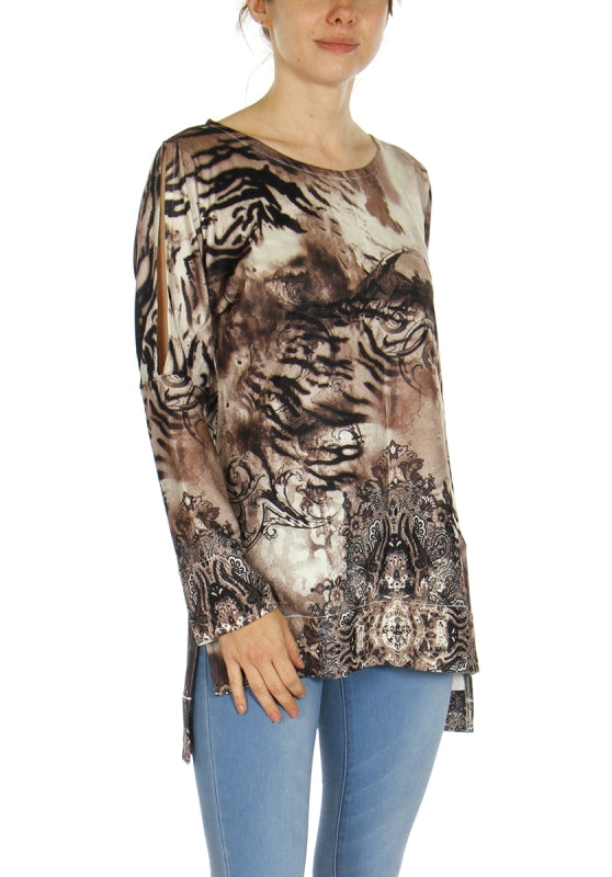 Plus Size Animal Print Cold Shoulder Tunic